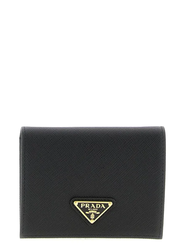Logo Leather Wallet Black made by Prada