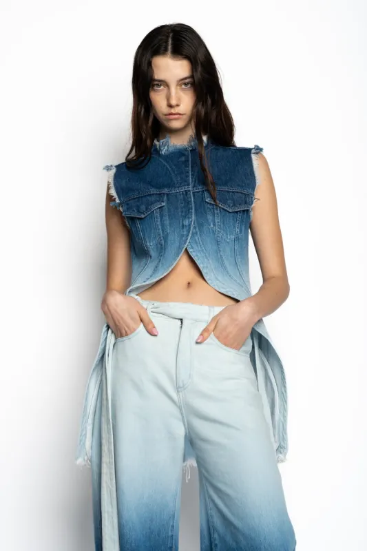 OMBRE DENIM BLUE PUSHED-BACK VEST sold by Marques ’ Almeida