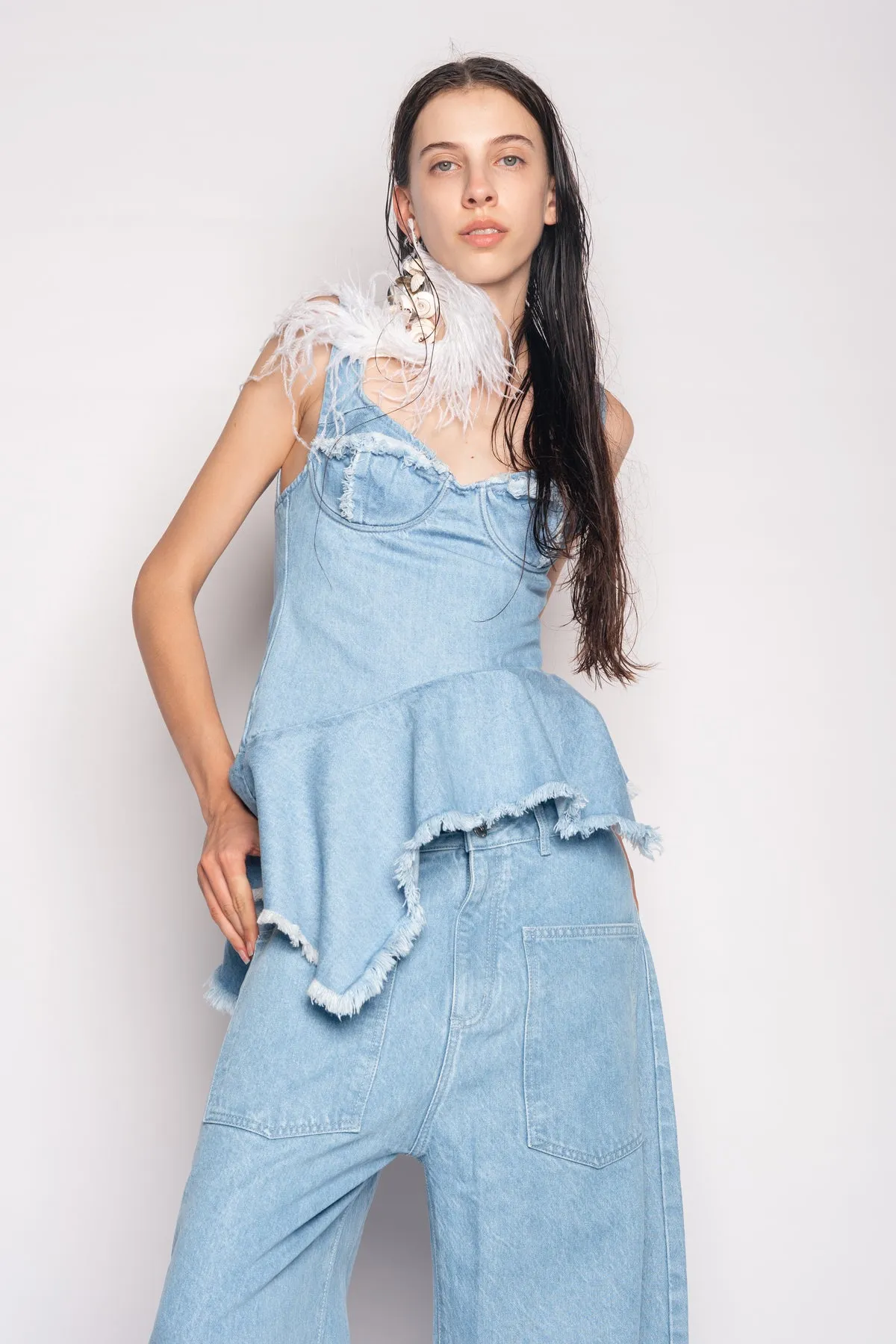 BLUE DENIM PEPLUM CORSET TOP sold by Marques ’ Almeida product image thumbnail 4