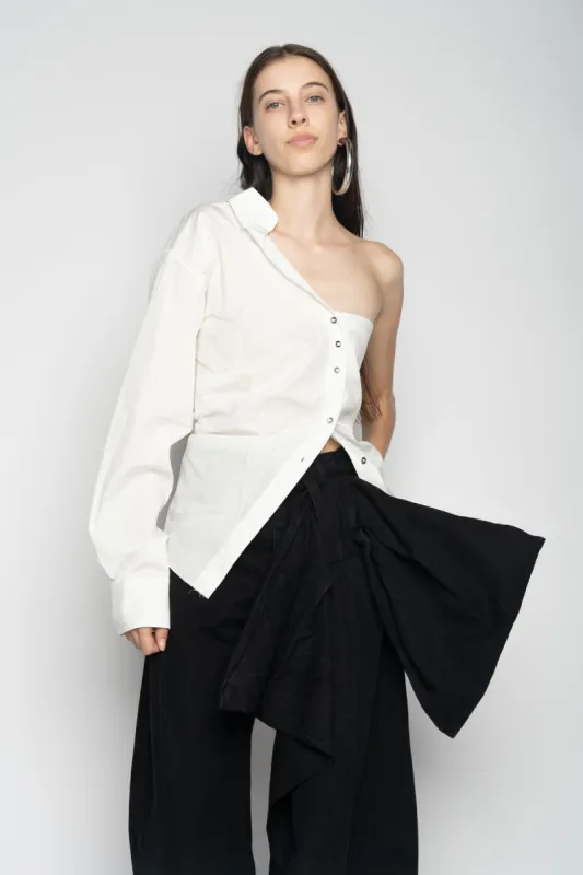 WHITE ONE SHOULDER DRAPED SHIRT sold by Marques ’ Almeida