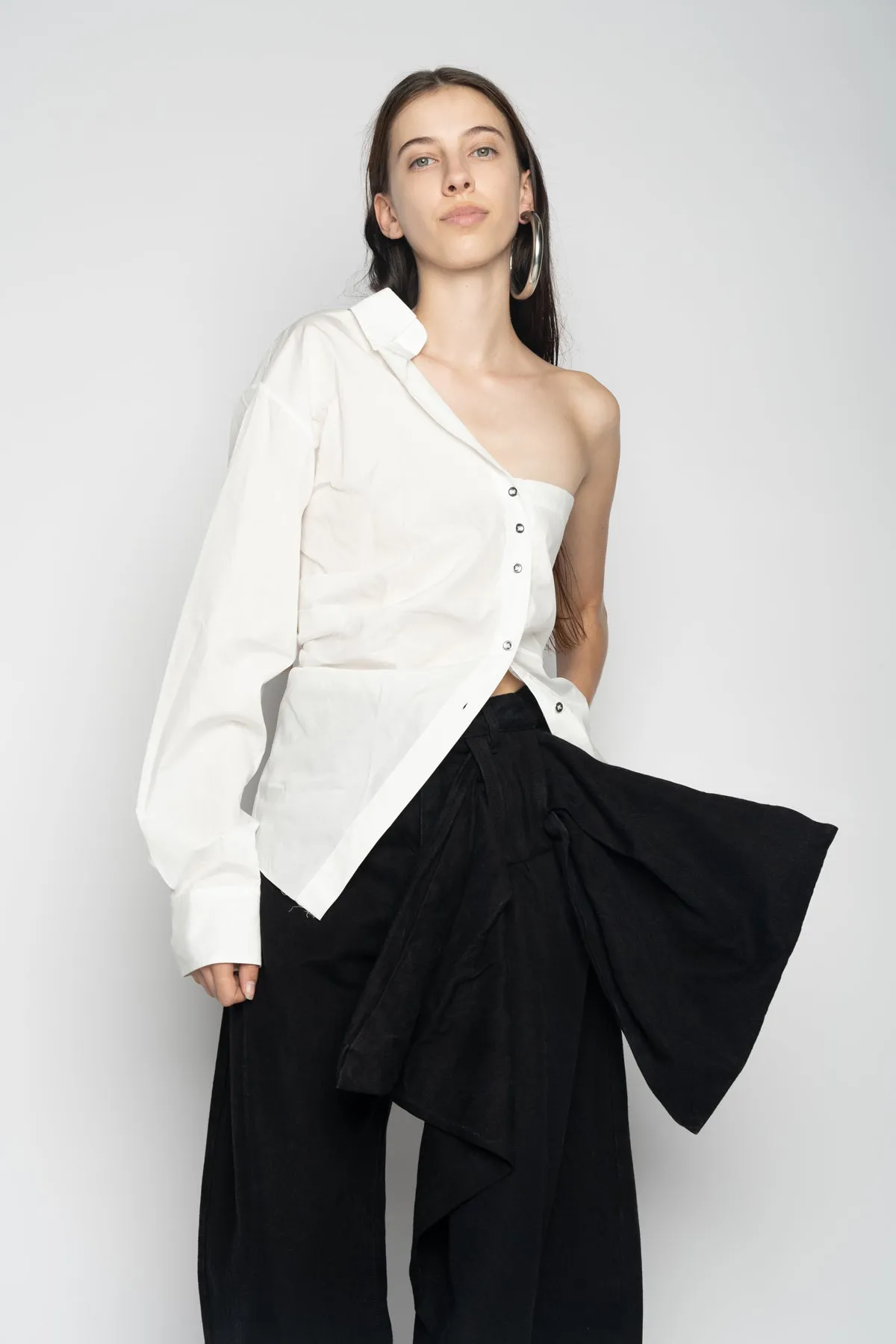WHITE ONE SHOULDER DRAPED SHIRT sold by Marques ’ Almeida