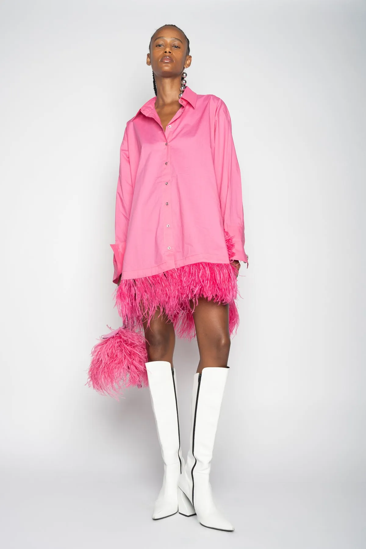 PINK FEATHER SHIRT DRESS sold by Marques ’ Almeida