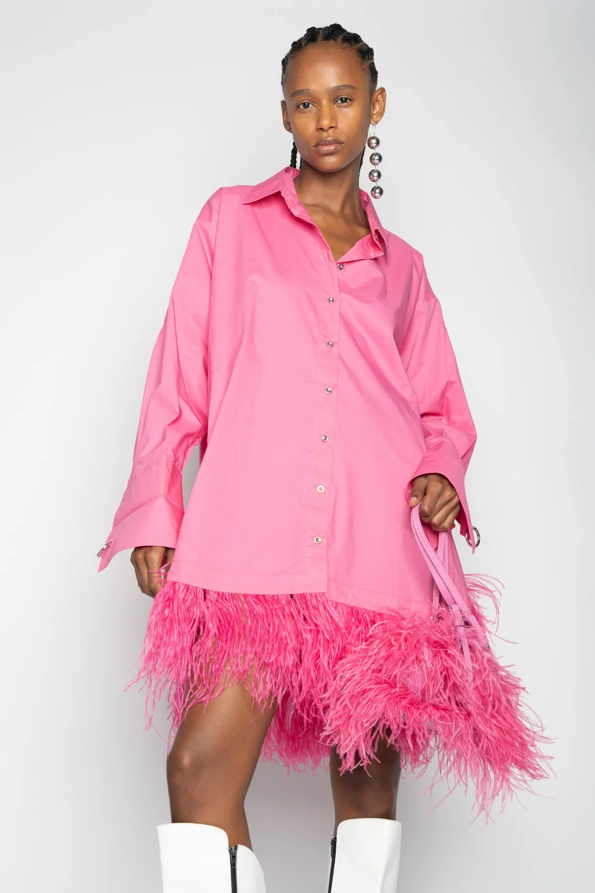 PINK FEATHER SHIRT DRESS sold by Marques ’ Almeida product image thumbnail 5