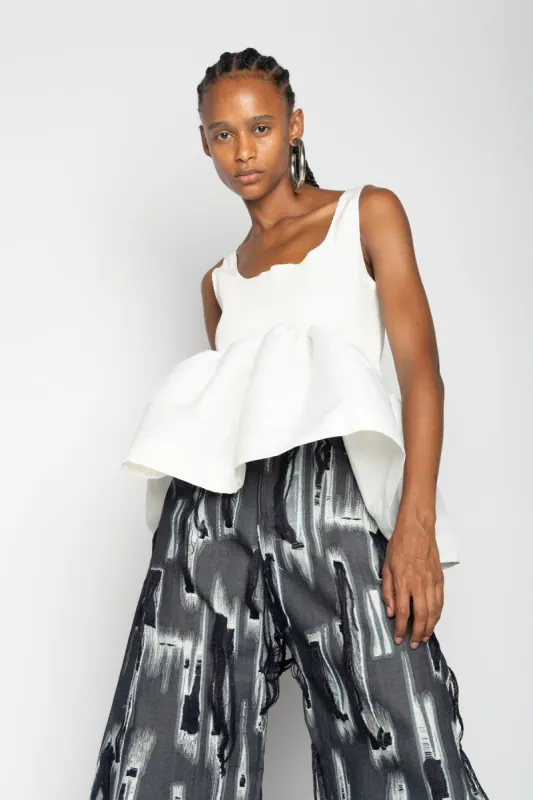 WHITE SLEEVELESS PUFF HEM TOP made by Marques ’ Almeida