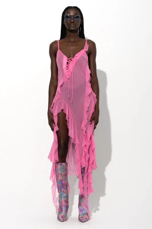 PINK SILK STRAP DRESS WITH FRONT LACE UP sold by Marques ’ Almeida