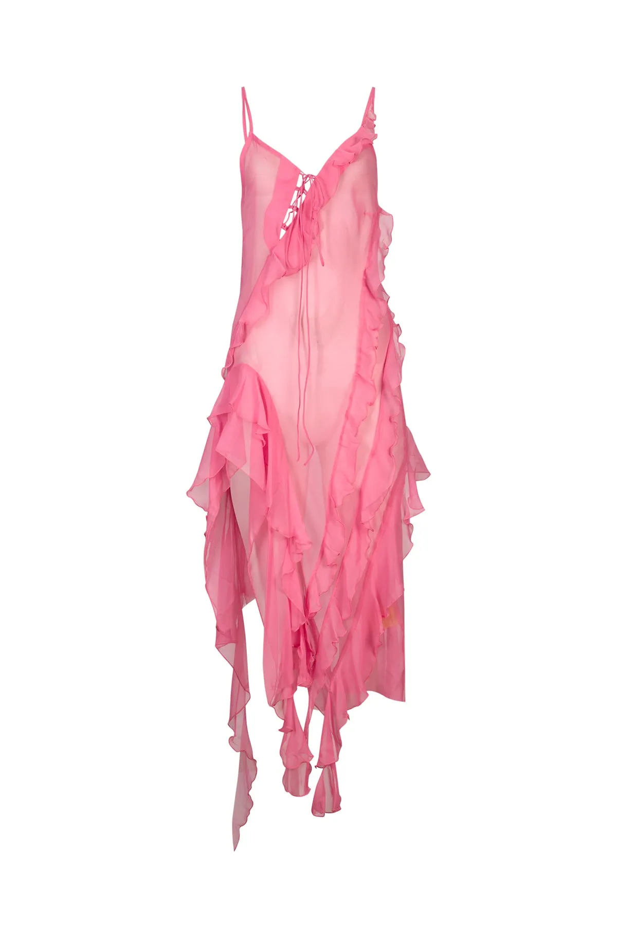 PINK SILK STRAP DRESS WITH FRONT LACE UP sold by Marques ’ Almeida product image thumbnail 2