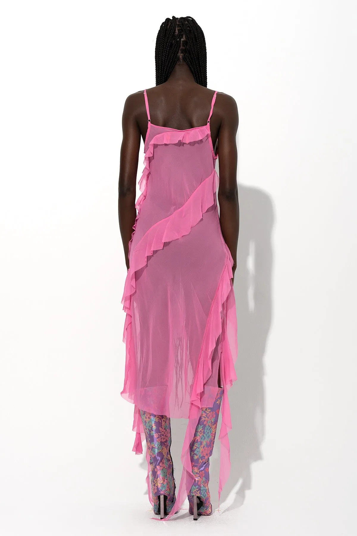 PINK SILK STRAP DRESS WITH FRONT LACE UP sold by Marques ’ Almeida product image thumbnail 3