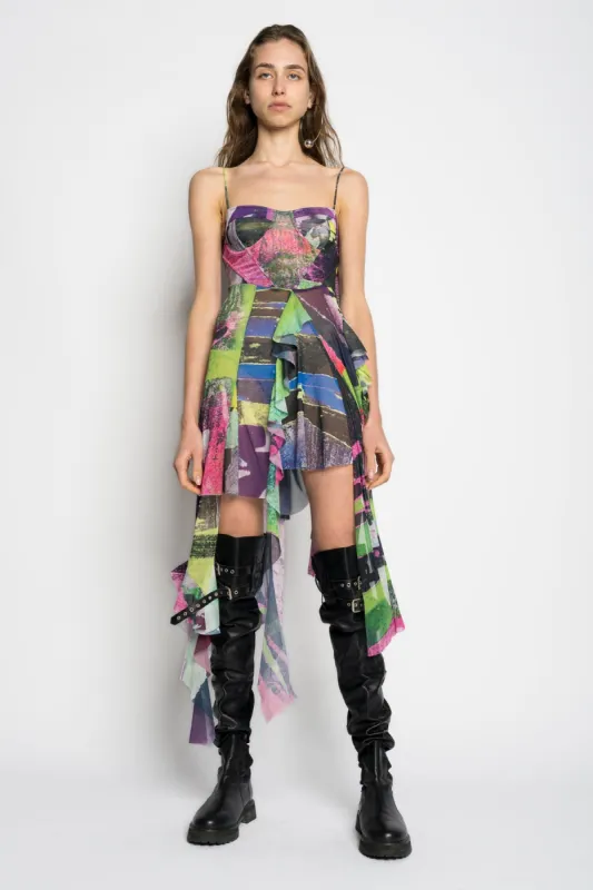 GRAFFITI PRINT MESH CORSET DRESS made by Marques ’ Almeida