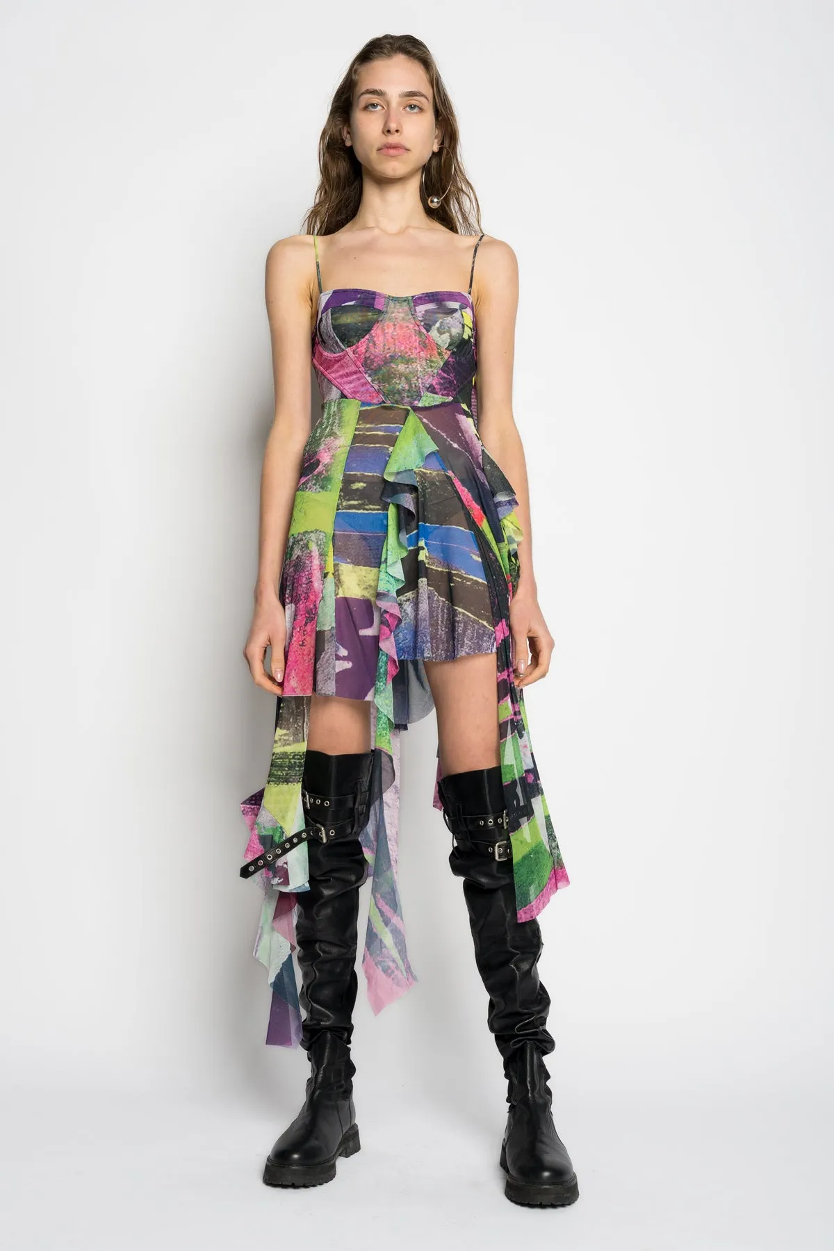GRAFFITI PRINT MESH CORSET DRESS sold by Marques ’ Almeida