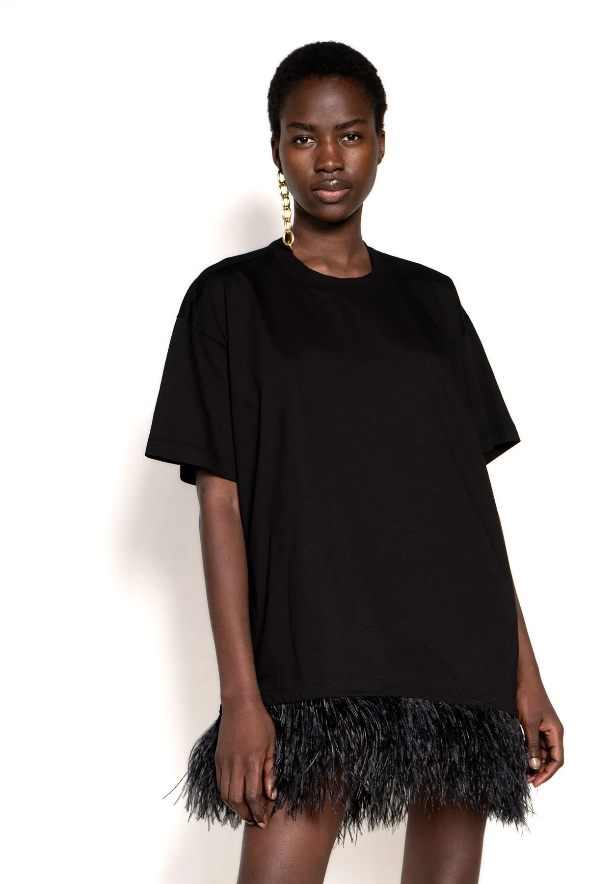BLACK FEATHER HEM T-SHIRT DRESS sold by Marques ’ Almeida