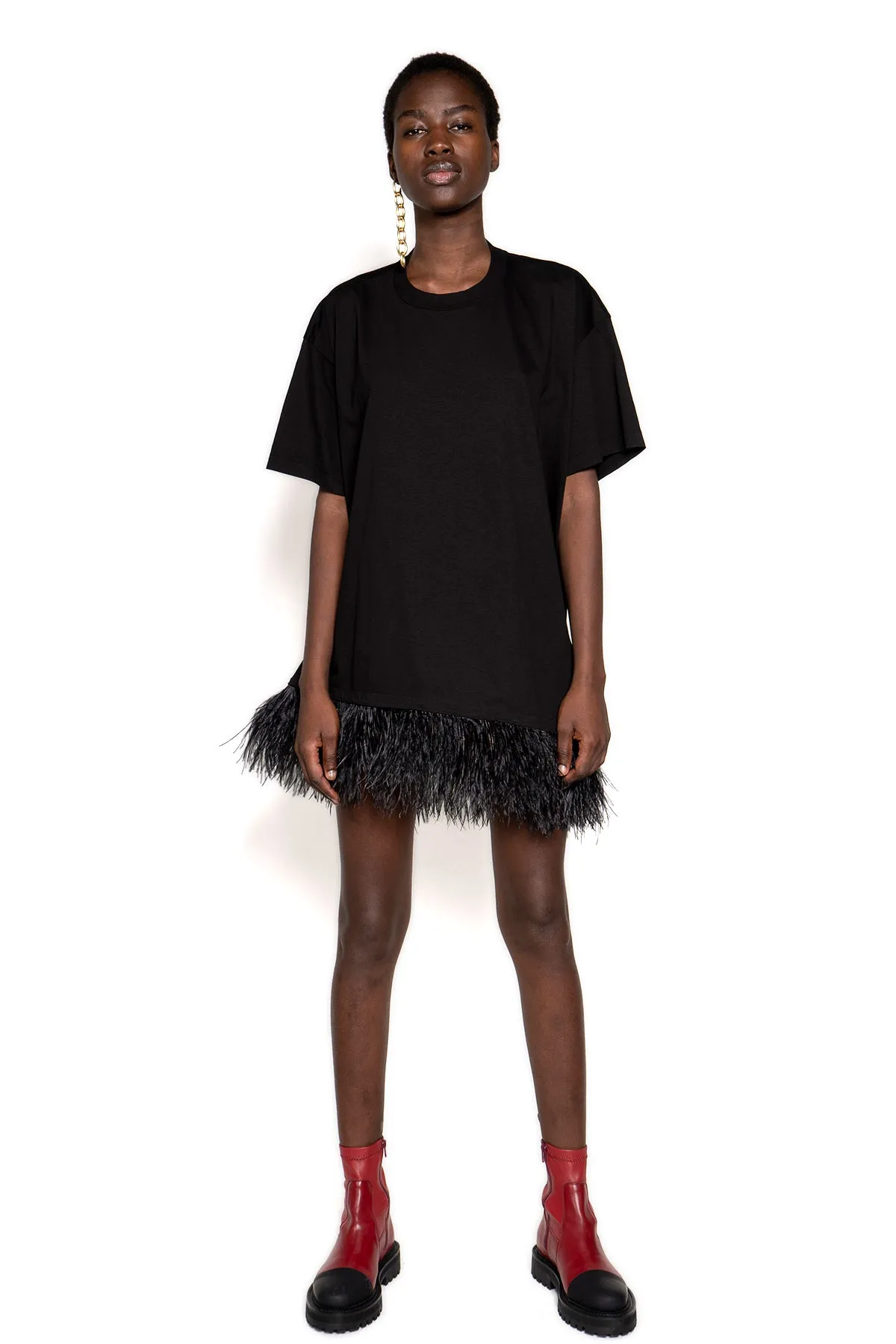 BLACK FEATHER HEM T-SHIRT DRESS sold by Marques ’ Almeida product image thumbnail 3