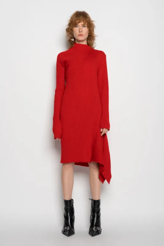 RED MERINO DRAPED NECK DRESS sold by Marques ’ Almeida