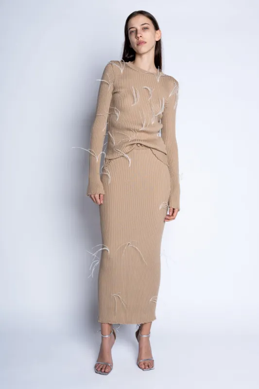BEIGE MERINO WOOL FEATHER LONG SKIRT sold by Marques ’ Almeida
