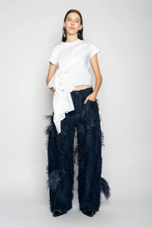 BOYFRIEND TROUSERS IN SHREDDED NAVY DENIM sold by Marques ’ Almeida