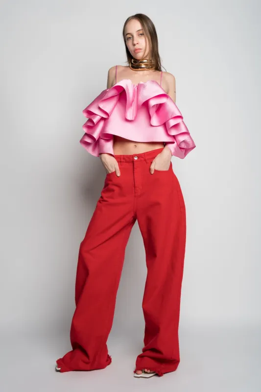 RED DRILL BOYFRIEND TROUSERS sold by Marques ’ Almeida