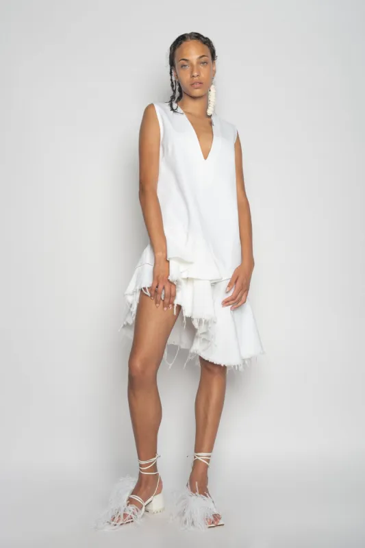 WHITE V-NECK FRILL DRESS sold by Marques ’ Almeida