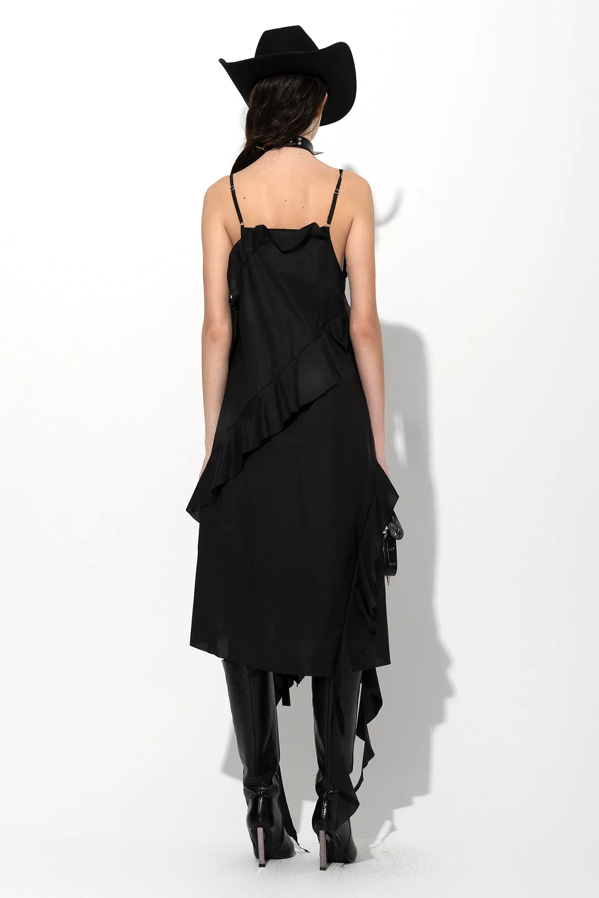BLACK STRAP DRESS WITH ASYMMETRIC CASCADING FRILLS sold by Marques ’ Almeida product image thumbnail 3