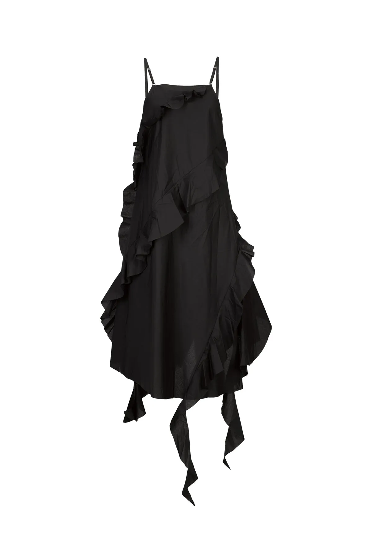 BLACK STRAP DRESS WITH ASYMMETRIC CASCADING FRILLS sold by Marques ’ Almeida product image thumbnail 2