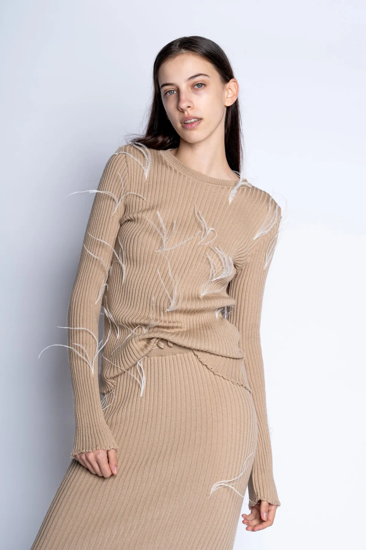 BEIGE MERINO FEATHER CREW NECK TOP sold by Marques ’ Almeida