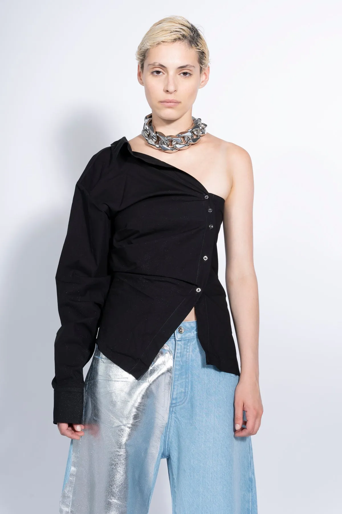 BLACK ONE SHOULDER DRAPED SHIRT sold by Marques ’ Almeida