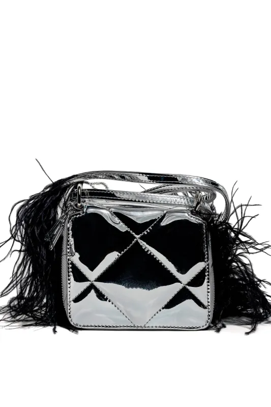 PRE-OWNED / SILVER WALLET BAG WITH FEATHER STRAP made by Marques ’ Almeida