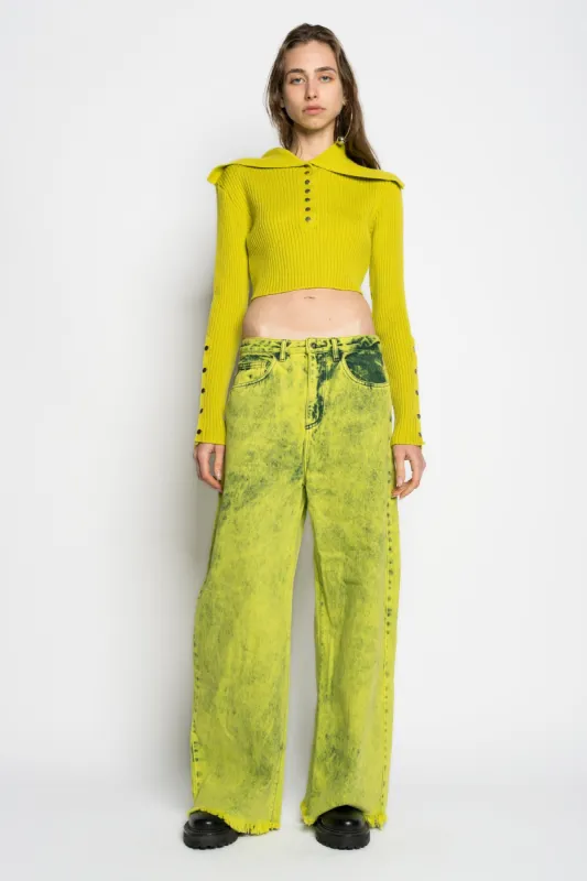 LIME MERINO WOOL KNITTED CROPPED TOP WITH BIG COLLAR sold by Marques ’ Almeida