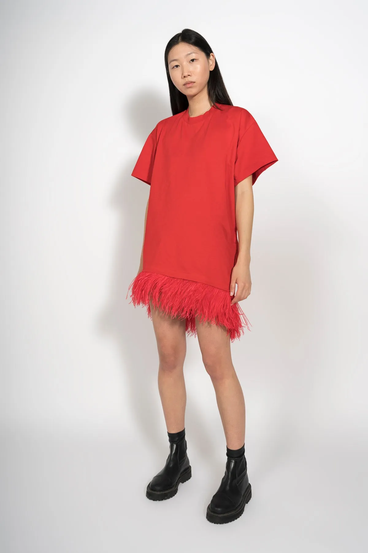 RED FEATHER HEM T-SHIRT DRESS sold by Marques ’ Almeida product image thumbnail 5