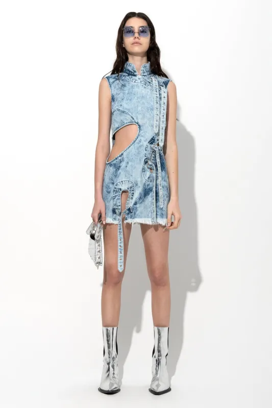 ACID WASH DENIM MANDARIN CUT OUT DRESS sold by Marques ’ Almeida