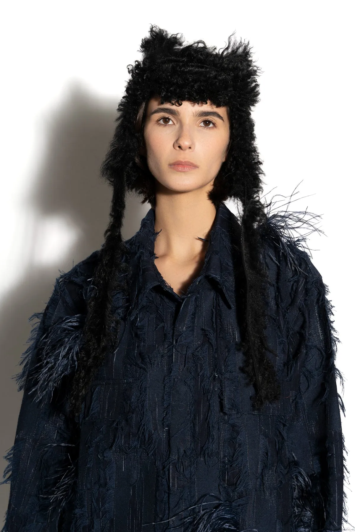 BLACK LEATHER EAR COVER HAT sold by Marques ’ Almeida