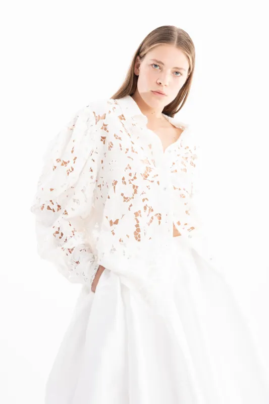 WHITE EMBROIDERED PUFF SLEEVE SHIRT sold by Marques ’ Almeida