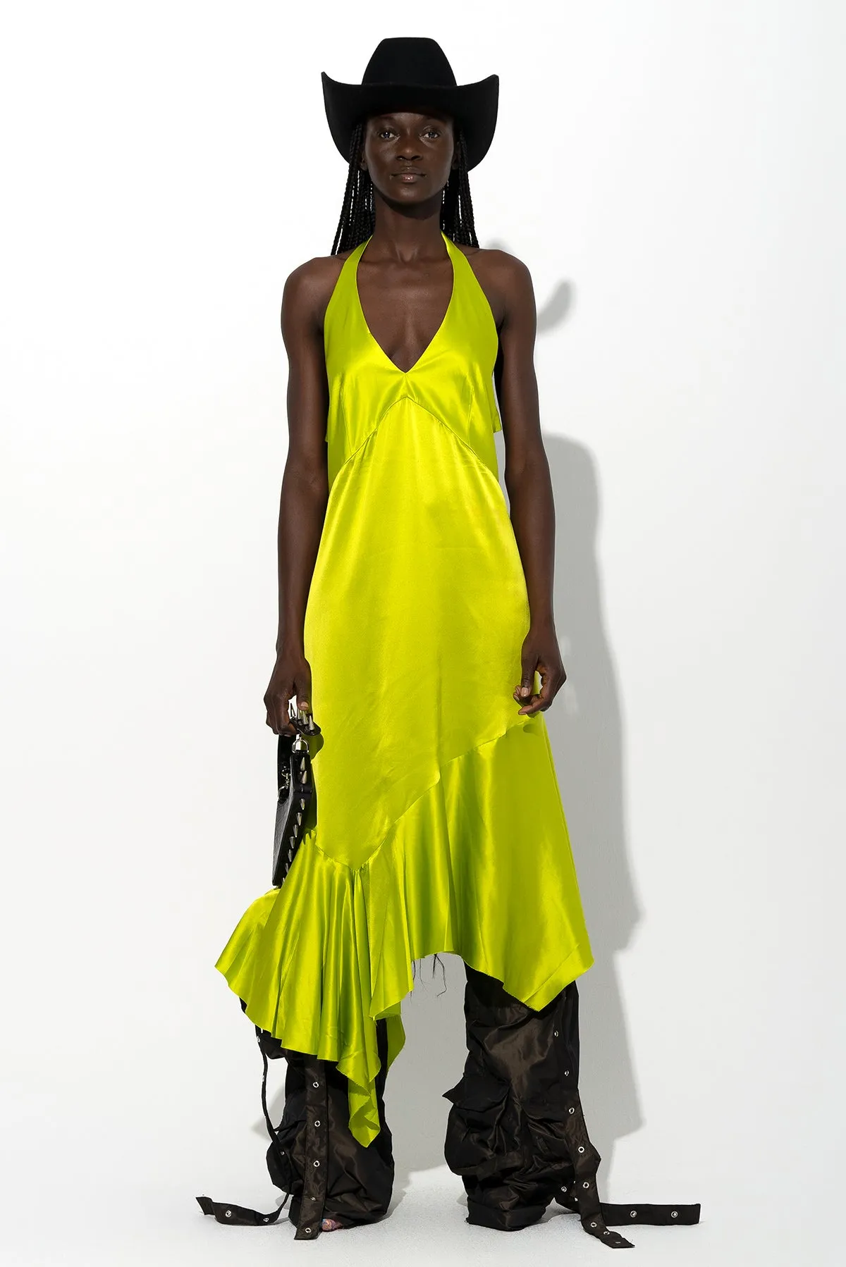 LIME SILK HALTERNECK BACK TIE DRESS sold by Marques ’ Almeida