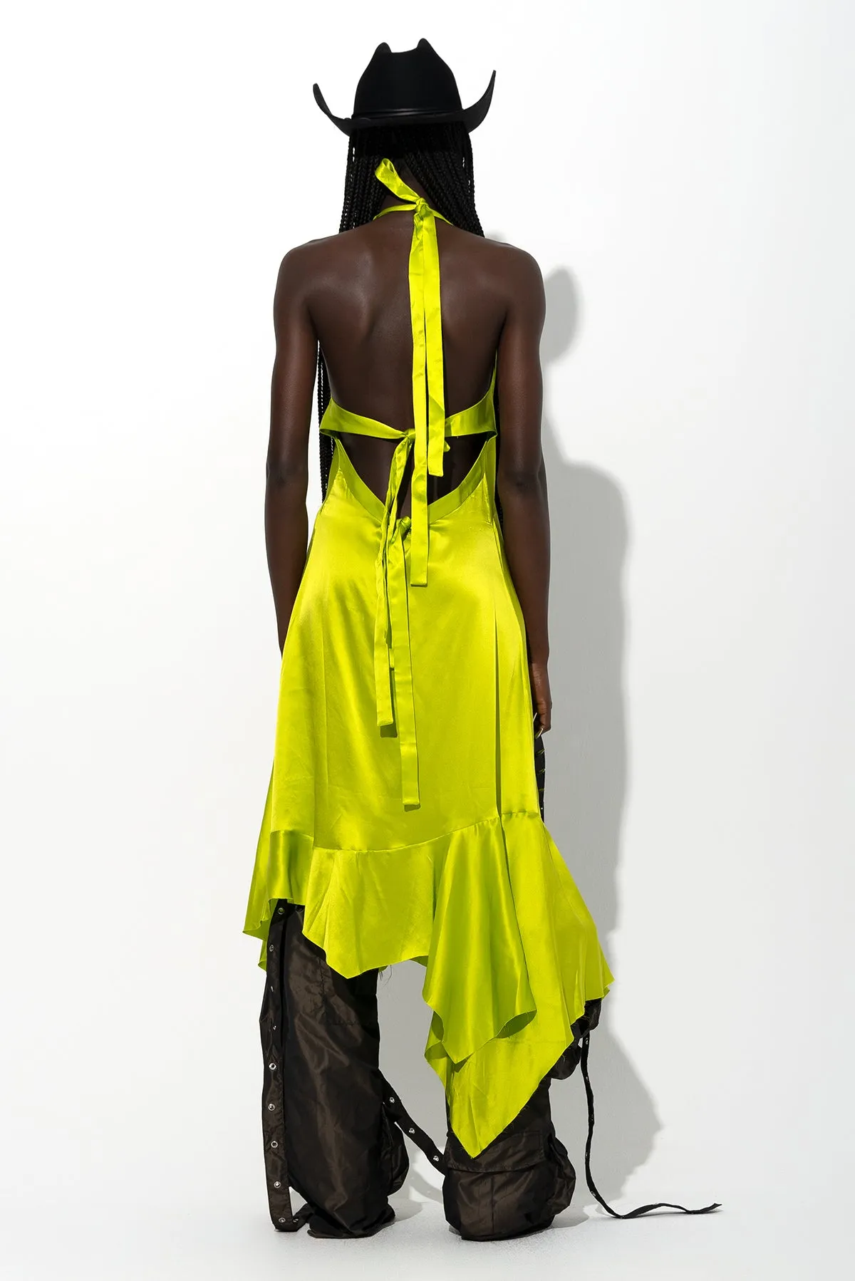 LIME SILK HALTERNECK BACK TIE DRESS sold by Marques ’ Almeida product image thumbnail 3
