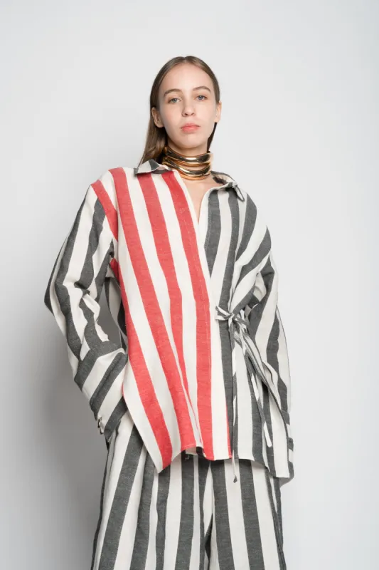 MIXED STRIPES LINEN WRAP SHIRT made by Marques ’ Almeida