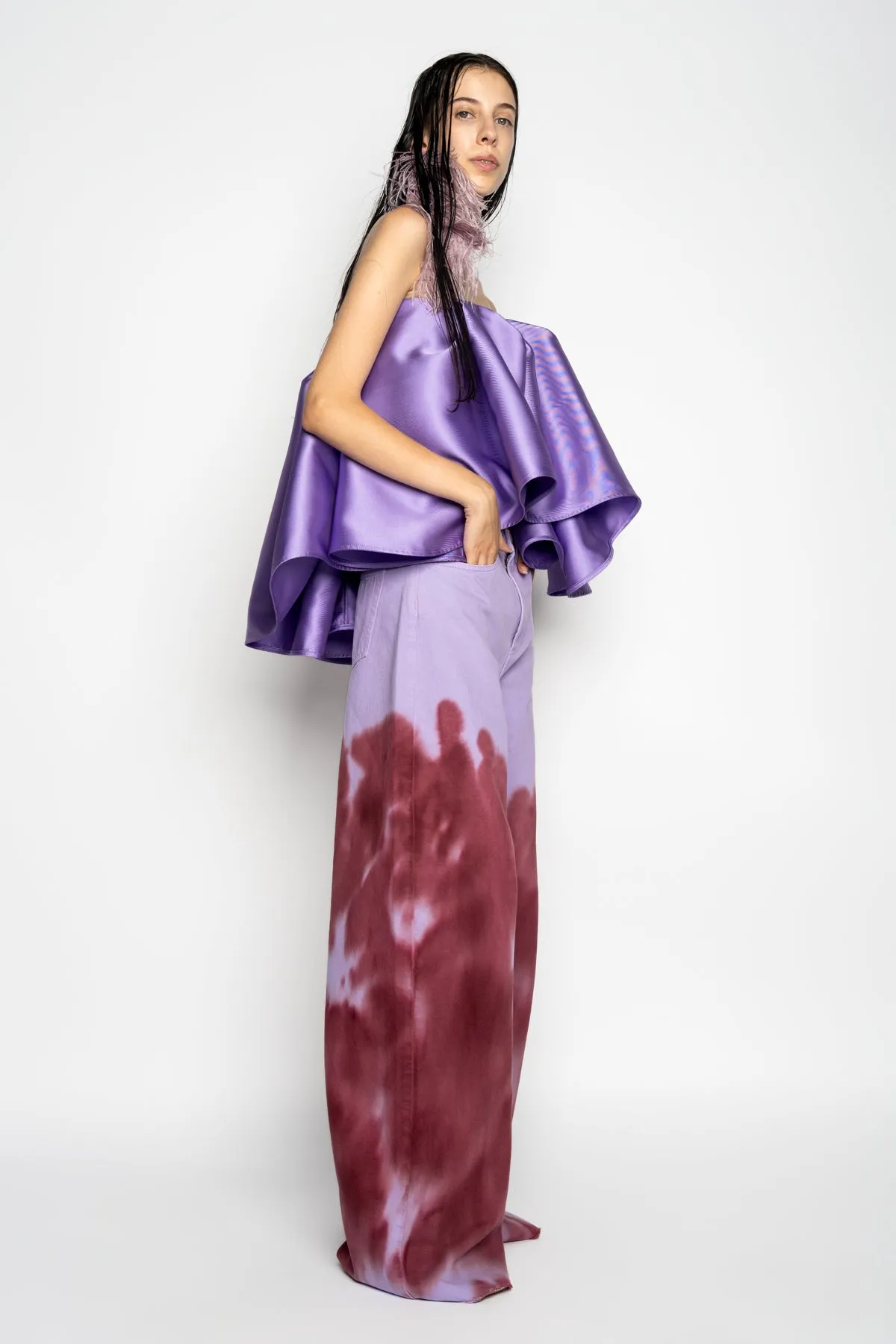 LILAC AND BURGUNDY TIE DYE BOYFRIEND TROUSERS sold by Marques ’ Almeida product image thumbnail 4