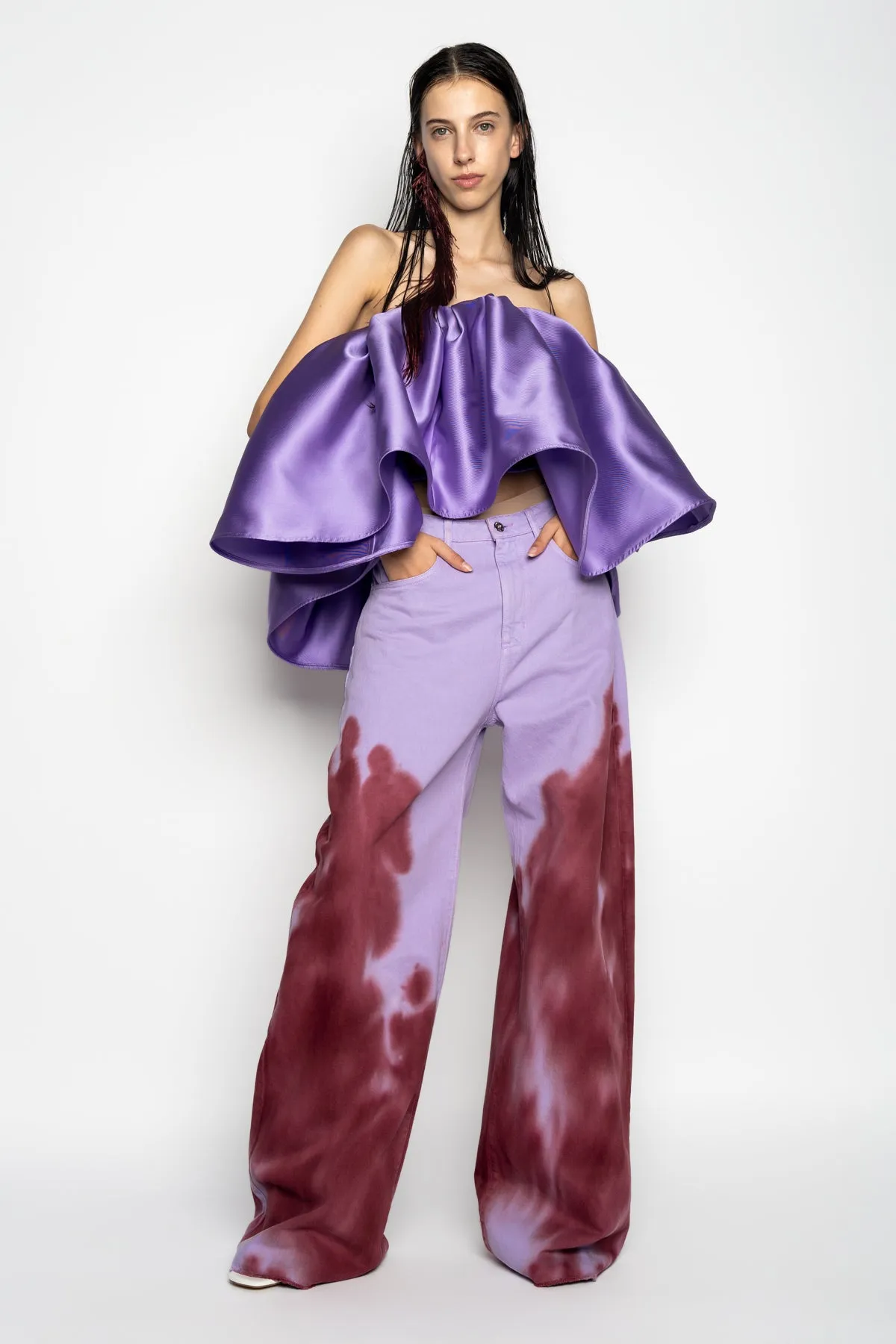 LILAC AND BURGUNDY TIE DYE BOYFRIEND TROUSERS sold by Marques ’ Almeida