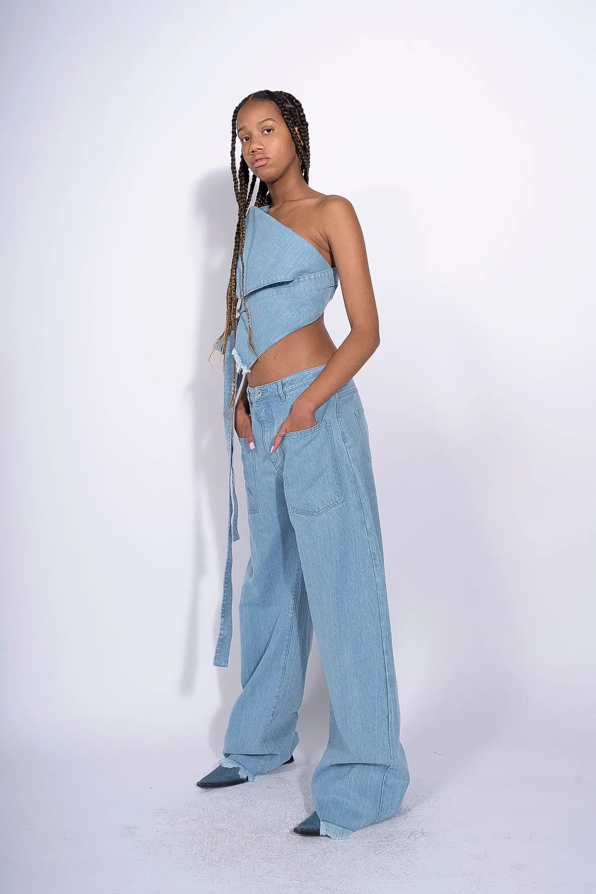 BLUE DENIM BOYFRIEND TROUSERS WITH PATCH POCKET sold by Marques ’ Almeida product image thumbnail 5