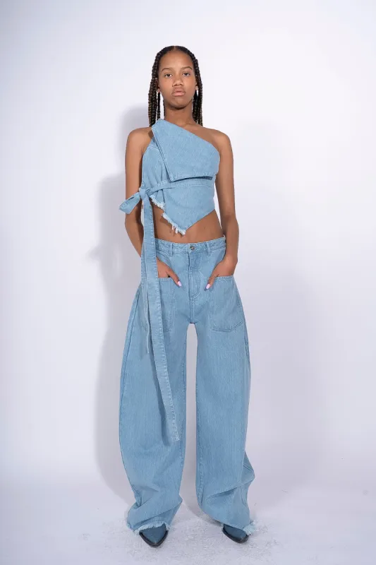 BLUE DENIM PATCH POCKET BOYFRIEND TROUSERS sold by Marques ’ Almeida