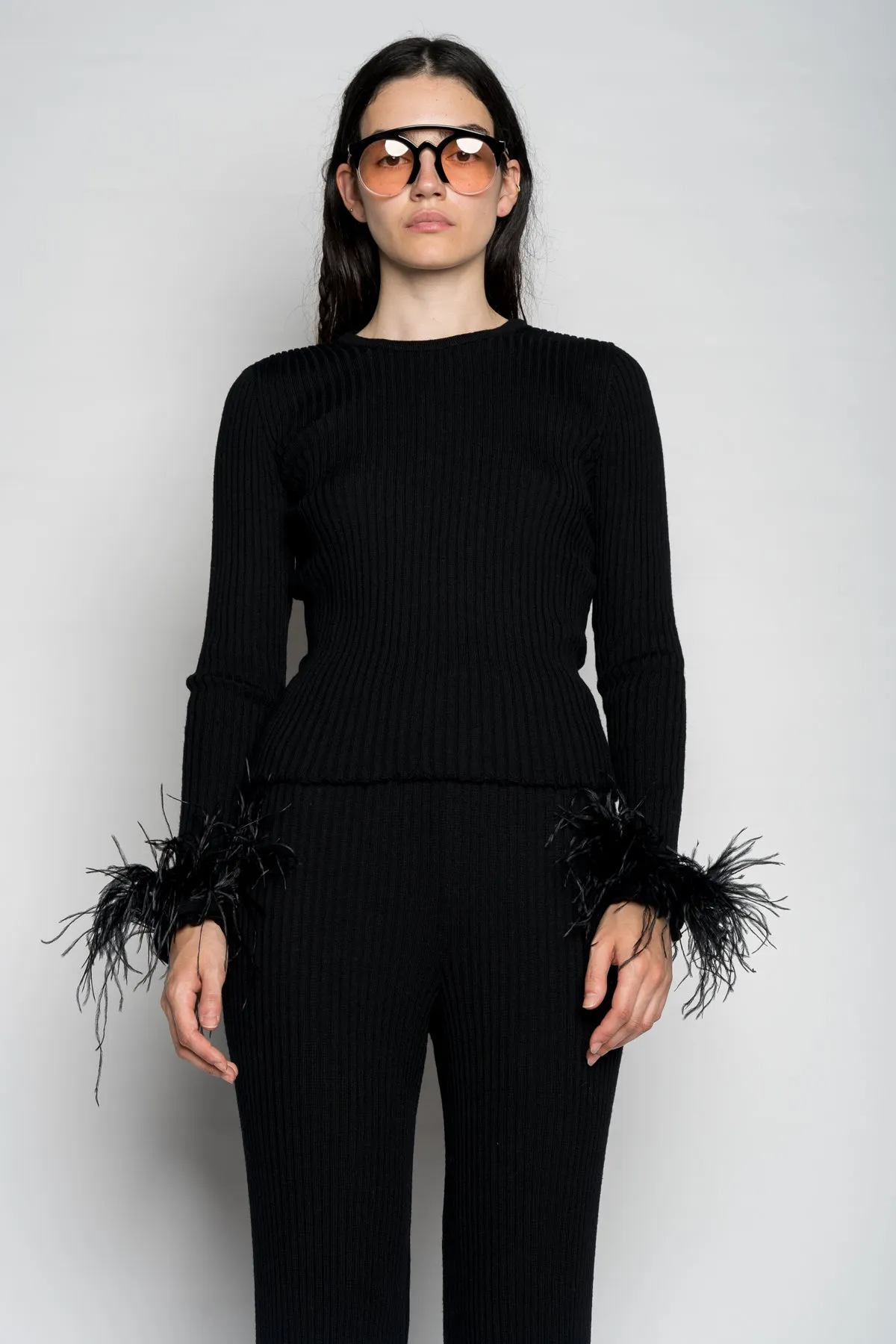 BLACK MERINO WOOL FITTED TOP WITH FEATHERS sold by Marques ’ Almeida