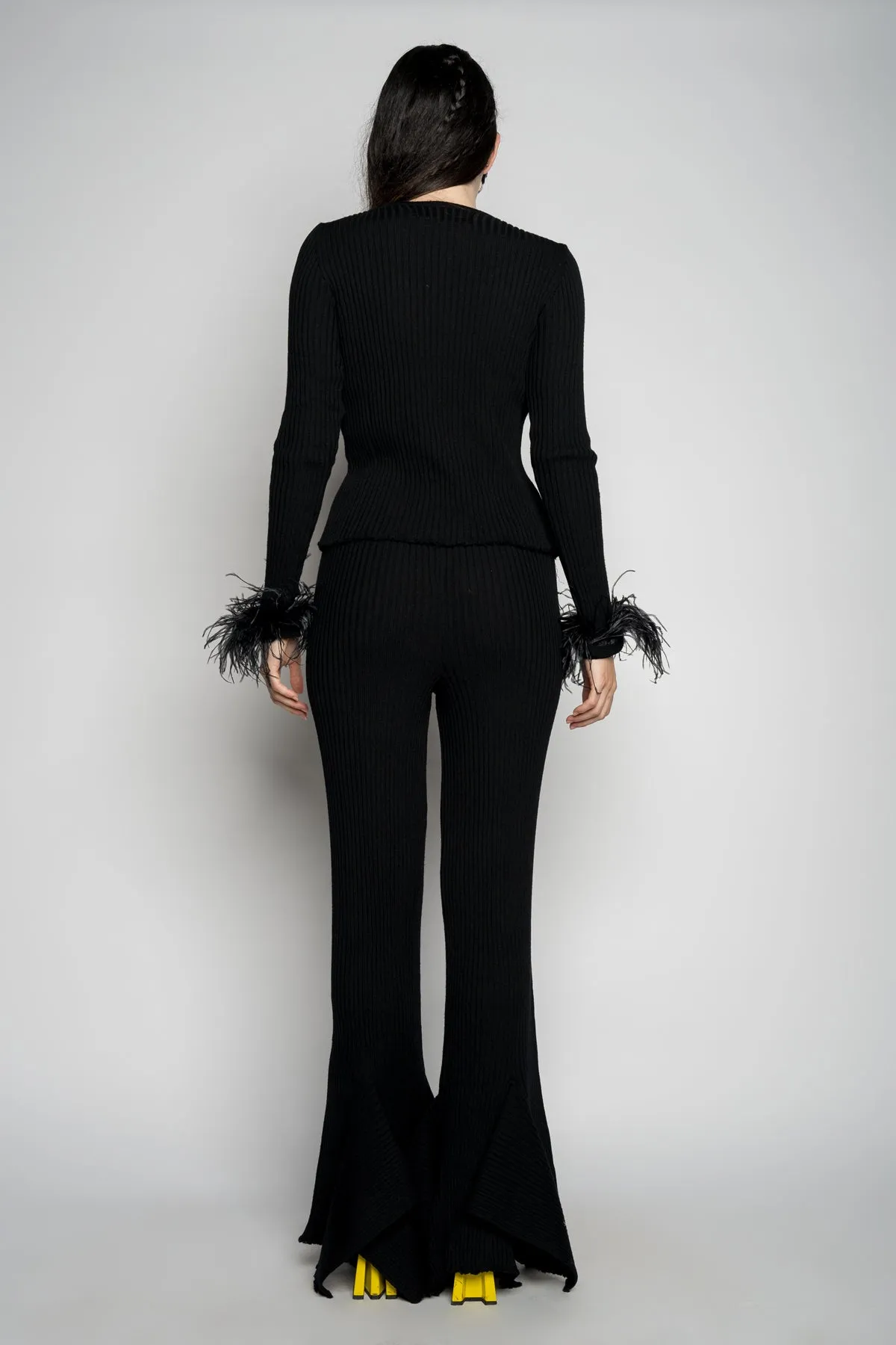 BLACK MERINO WOOL FITTED TOP WITH FEATHERS sold by Marques ’ Almeida product image thumbnail 3