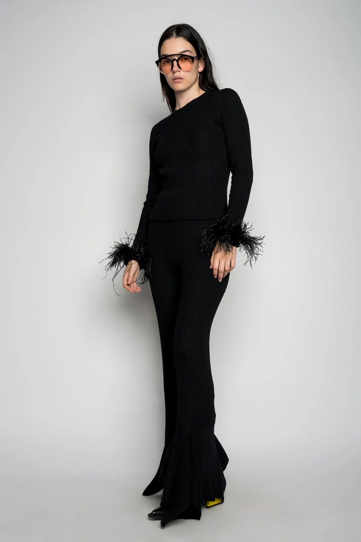 BLACK MERINO WOOL FITTED TOP WITH FEATHERS sold by Marques ’ Almeida product image thumbnail 5
