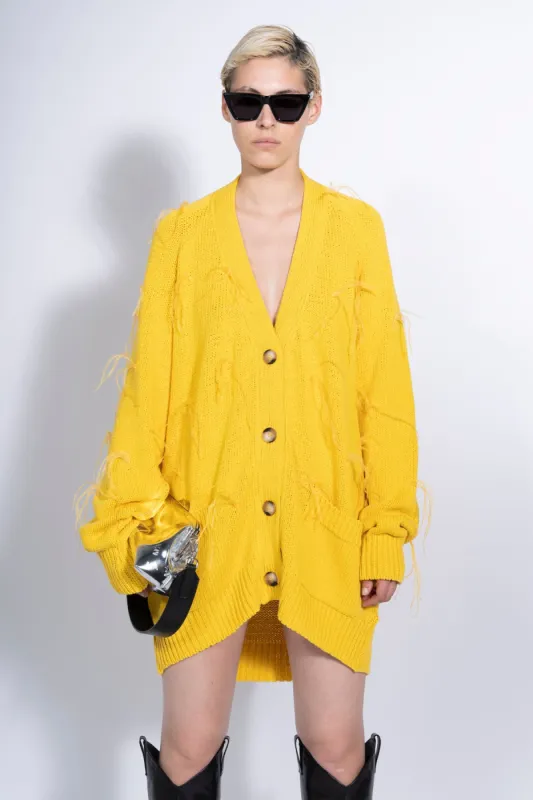 YELLOW OVERSIZED CARDIGAN WITH FEATHERS PULLS made by Marques ’ Almeida