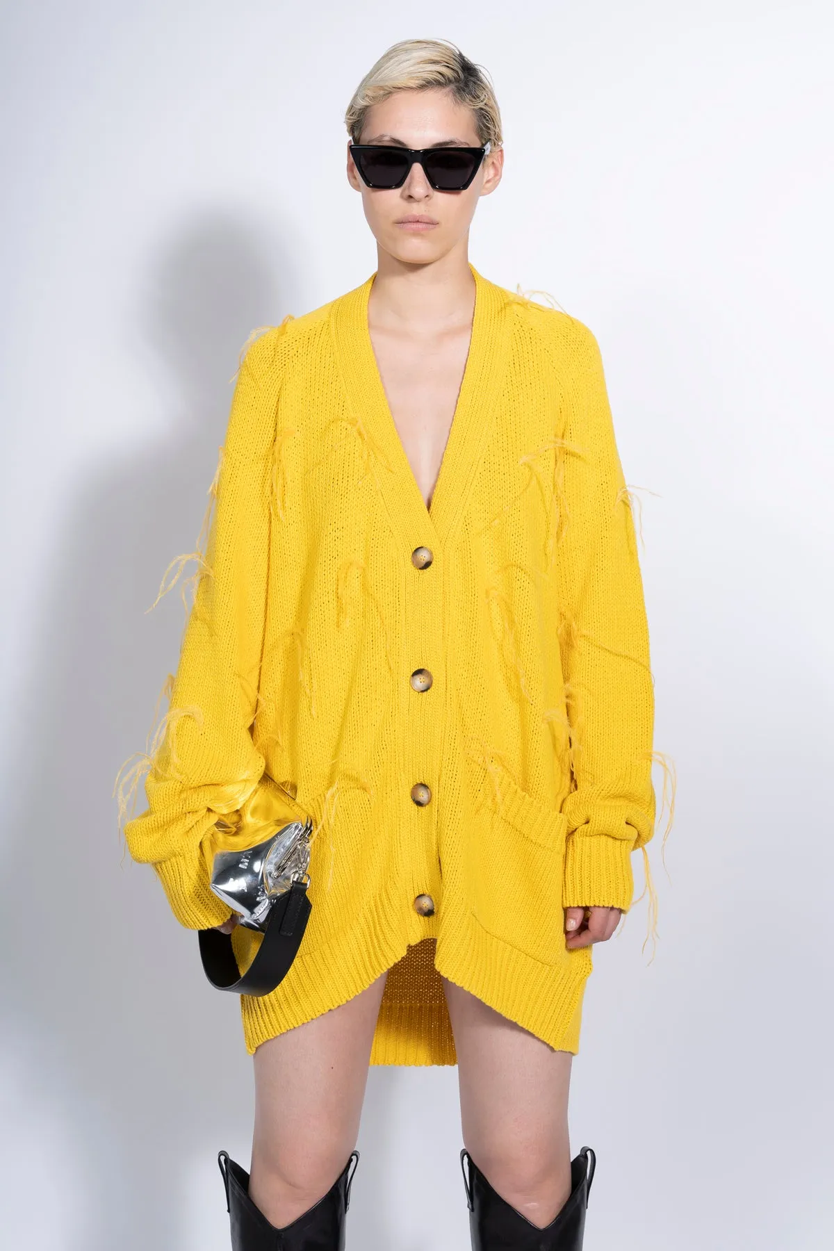 YELLOW OVERSIZED CARDIGAN WITH FEATHERS PULLS sold by Marques ’ Almeida