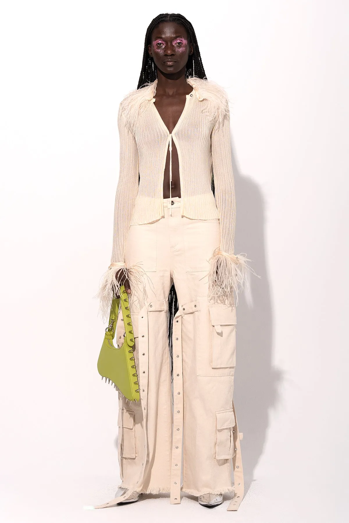 OFF-WHITE VISCOSE KNITTED TOP WITH FEATHERS sold by Marques ’ Almeida
