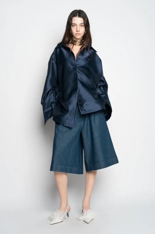 NAVY MIKADO OVERSHIRT made by Marques ’ Almeida