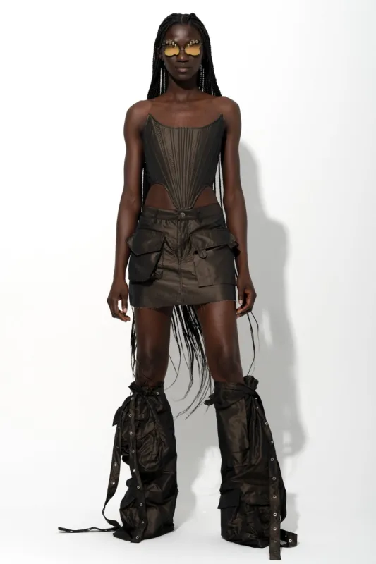 DARK BROWN MULTI POCKET MINI SKIRT made by Marques ’ Almeida