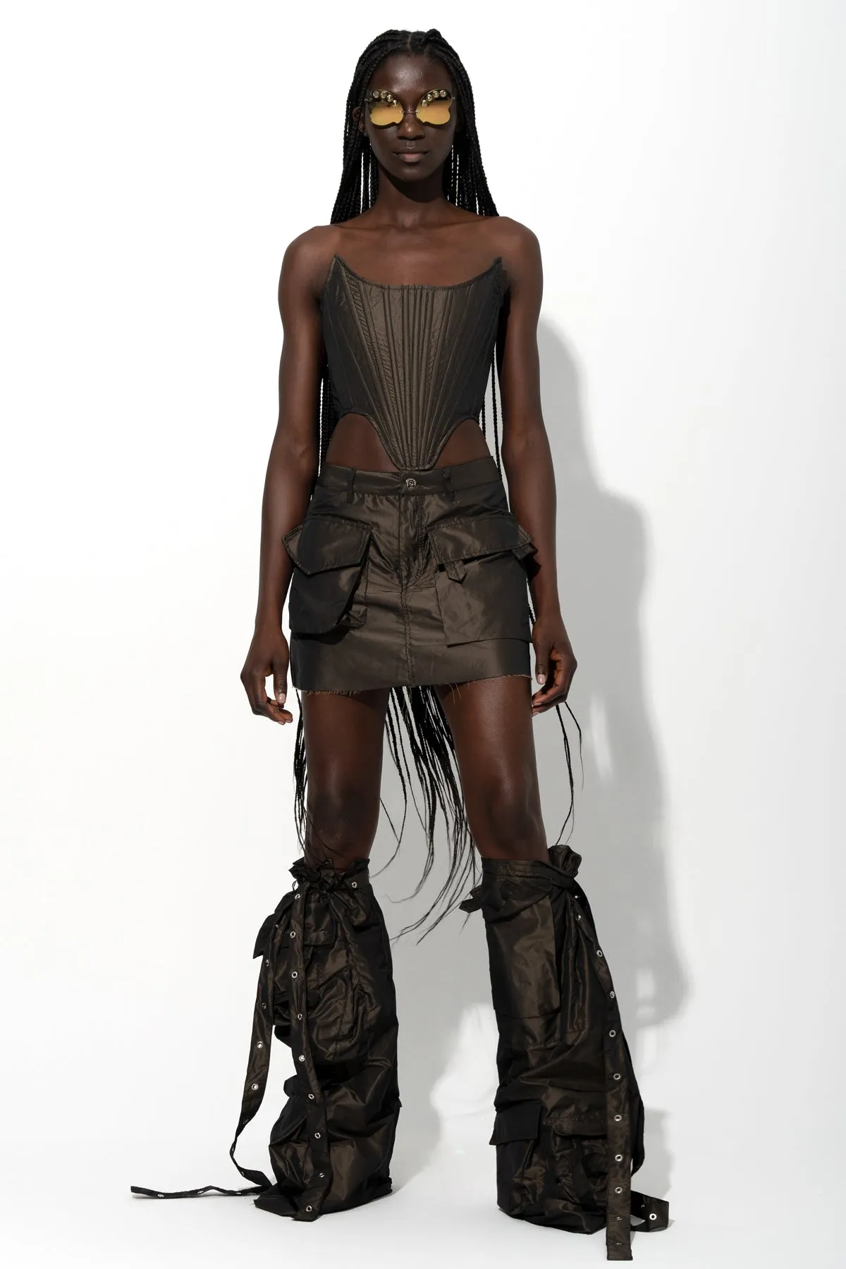 DARK BROWN MULTI POCKET MINI SKIRT sold by Marques ’ Almeida