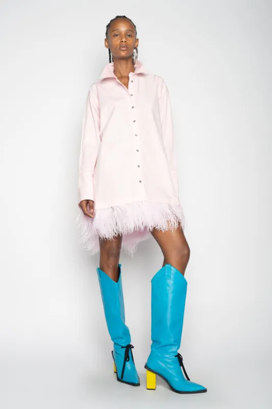 LIGHT PINK FEATHER HEM SHIRT DRESS sold by Marques ’ Almeida