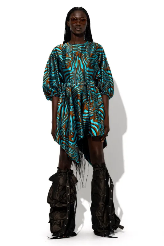 BLUE ZEBRA BROCADE BALLOON SLEEVE DRESS made by Marques ’ Almeida