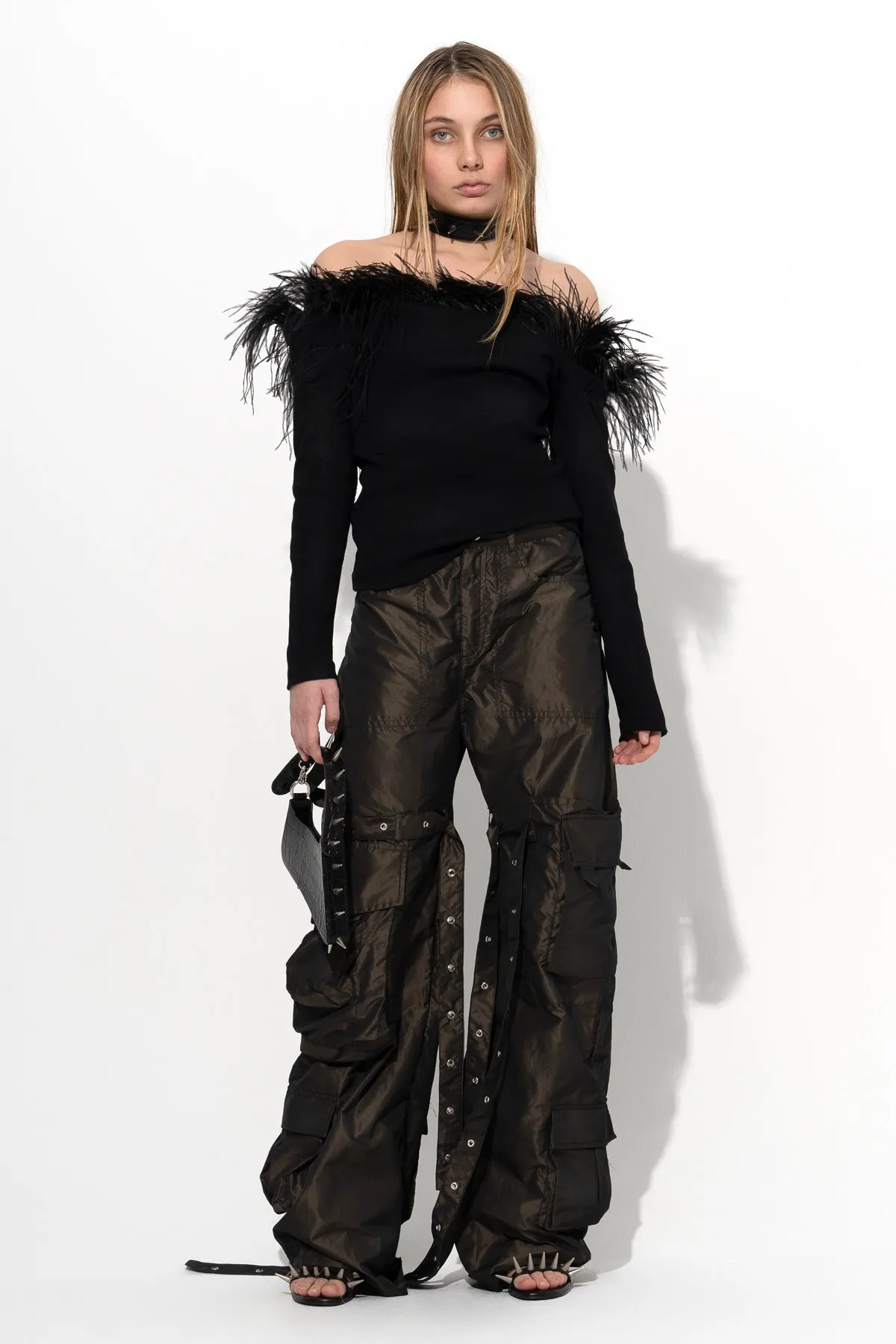 BLACK OFF SHOULDER TOP WITH FEATHERS sold by Marques ’ Almeida