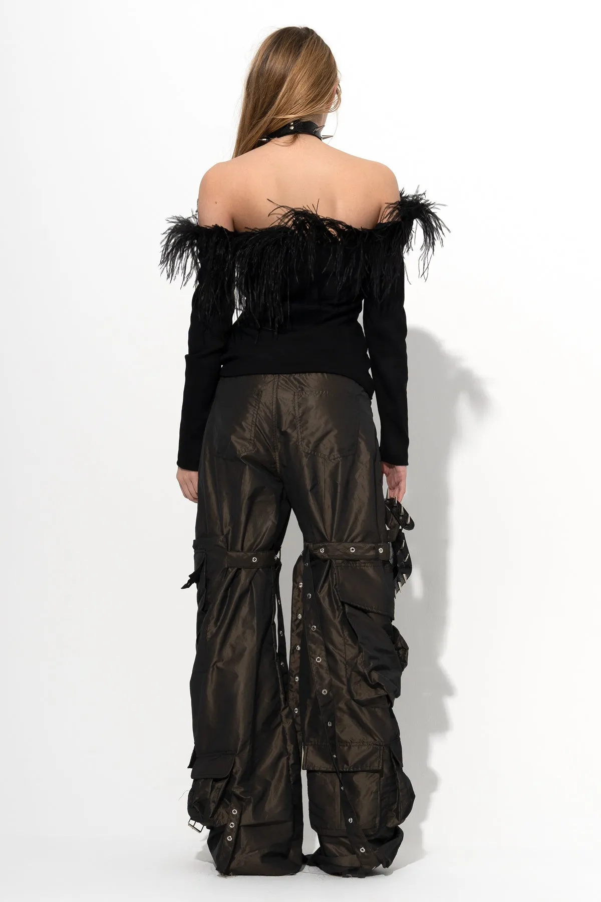 BLACK OFF SHOULDER TOP WITH FEATHERS sold by Marques ’ Almeida product image thumbnail 3